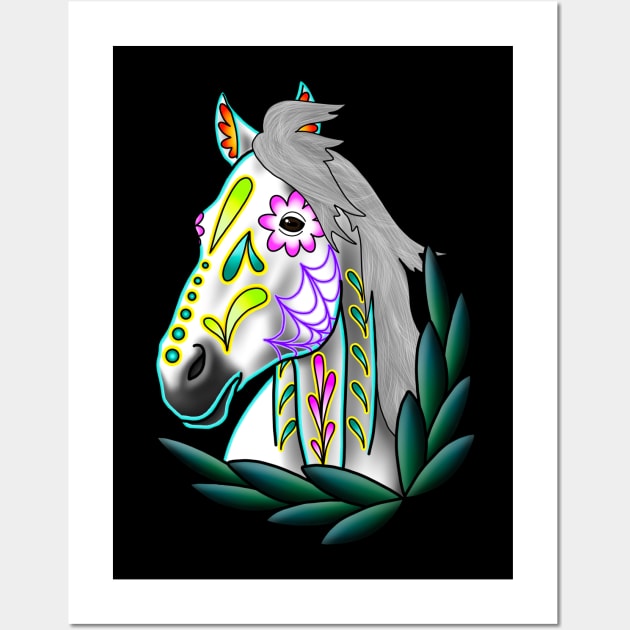 Day of the Dead White Sugar Skull Horse Wall Art by prettyinink